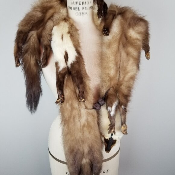 Vintage 1930's Full Mink Fur 3 Pelt Stole Scarf with Heads, Tails & Feet - Picture 12 of 12